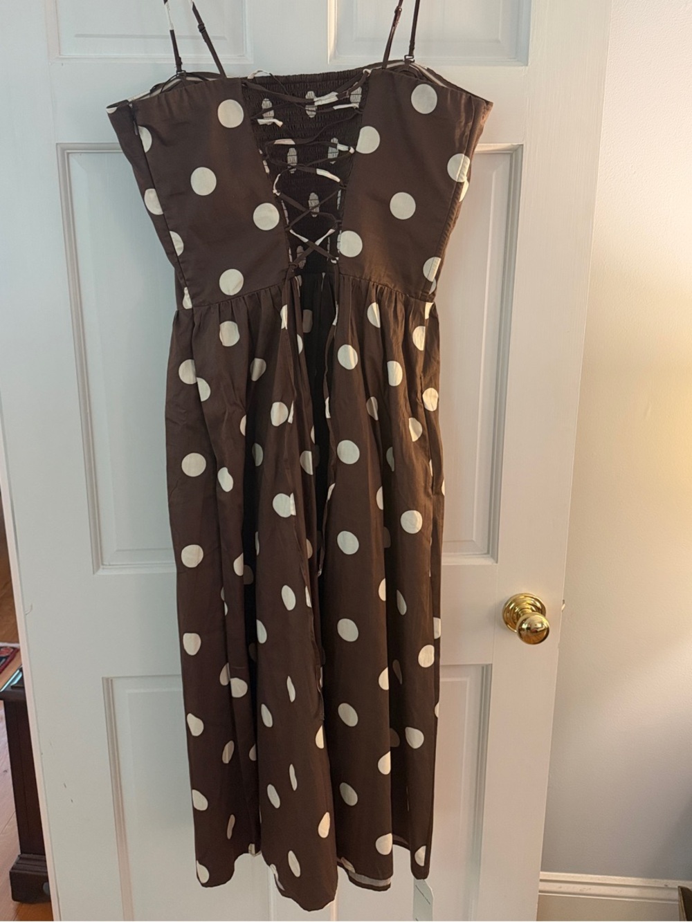 Abercrombie & Fitch Bra Free Brown Polka Dot Midi Dress - Picture 10 of 12